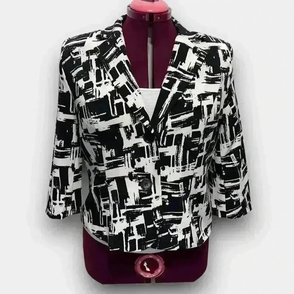 STUDIO POINT 3/4‎ sleeve ladies button down blazer white/black size 14 - Picture 1 of 12